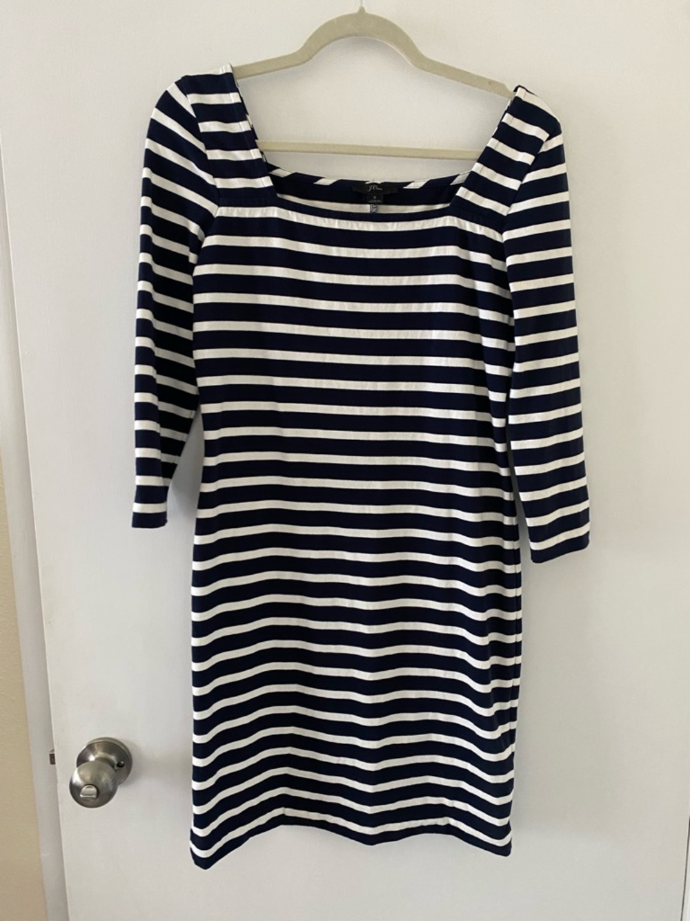 J. Crew Striped Dress 100% Cotton Navy 3/4 Sleeve Travel Natural Fibers Size 2